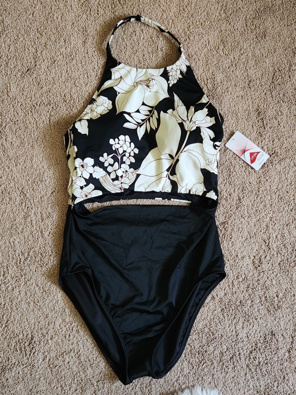 NWT Land's End Tugless Halter Monokini High Leg One Piece Swimsuit 12 Long Torso